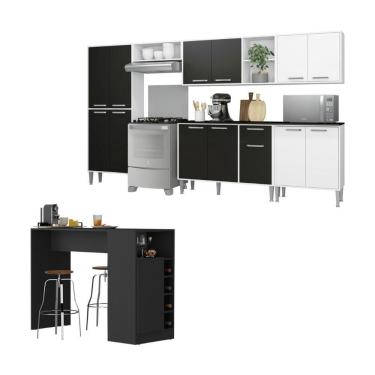 Imagem de Armário De Cozinha Modulado Com Bancada Americana Xangai Multimóveis Mp2206 Branco/preto Branco/preto