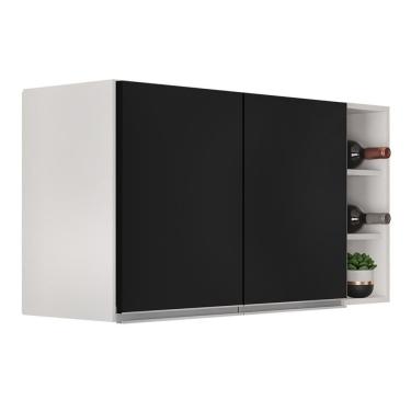 Imagem de Armário De Cozinha Aéreo Califórnia 100cm E Nicho Garrafeiro Branco/preto - Lumil