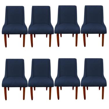 Imagem de Kit 08 Cadeiras Para Sala De Jantar Lizz Pés Palito Veludo Azul Marinho D'classe Decor