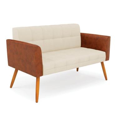 Imagem de Sofá Namoradeira 2 Lugares Pés Palito Castanho Elisa Nozes-linho Bege A19 D03 - D'rossi