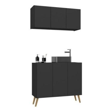 Imagem de Conjunto Gabinete De Banheiro E Armário Aéreo Retrô Mp5055 Preto natur