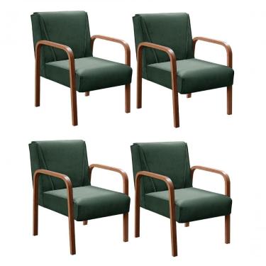 Imagem de Kit 4 Poltronas Anita Moderna Decorativa Braço Madeira Veludo Verde 270