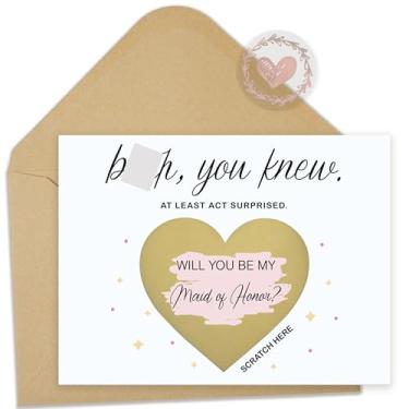 Imagem de SEEBERY Cartão de proposta Maid of Honor – Will You Be My Maid of Honor – Cartão de raspar engraçado com envelope – Presente exclusivo de dama de honra – Convite surpresa de casamento ou chá de panela