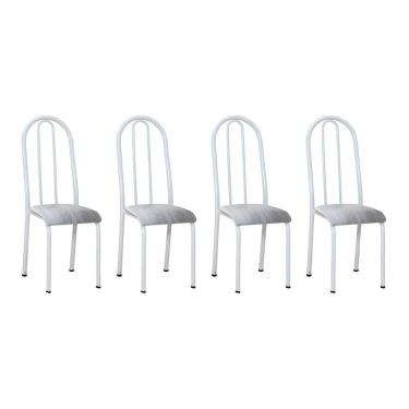 Imagem de Kit 4 Cadeiras De Cozinha Flórida Estampado Prata Pés De Ferro Branco