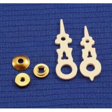 Imagem de JSORM Kit de peças de reposição de ponteiros de relógio de cuco de plástico serve para movimentos Regula para mostrador de 60 mm ou 6 cm branco com porcas