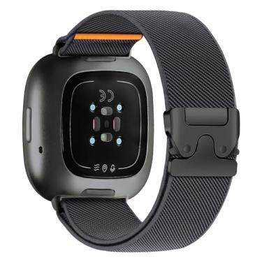 Imagem de Pulseiras de nylon elástico para Fitbit Versa 4/Versa 3/Sense 2/Sense 2/Sense, pulseira de relógio feminina e masculina, fivela de paraquedas, pulseira elástica macia, ajustável, esportiva de