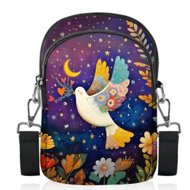 Imagem de wiuurs Bolsa tiracolo feminina para celular pombos, casual, acima do ombro, leve, com alça ajustável, branca
