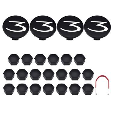 Imagem de Shakas Kit de tampa do cubo central da roda do carro com calotas de logotipo, 4 tampas de cubo de roda + 20 tampas de porca + 1 estrutura de pneu chave antiferrugem e capa de proteção contra poeira