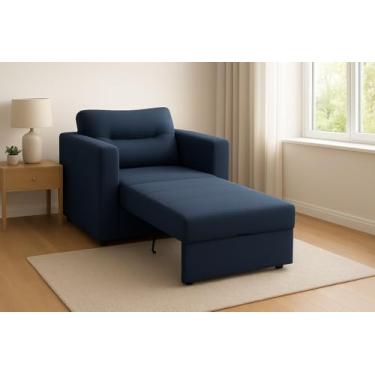 Imagem de Poltrona Cama Solteiro Retrátil Marissol Veludo Premium Azul Sofisticado