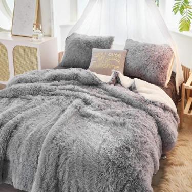 Imagem de Conjunto de edredom Flysheep Luxury Faux Fur King Size Grey