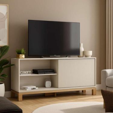 Imagem de Rack 1.36 Off White Com Prateleiras Elegante Funcional e Estiloso para