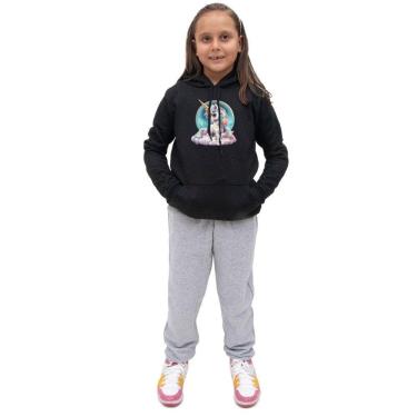 Imagem de Conjunto Infantil Longo Menina Blusa Manga Longa Estampa de Unicornio e Calça Moletom Confortavel