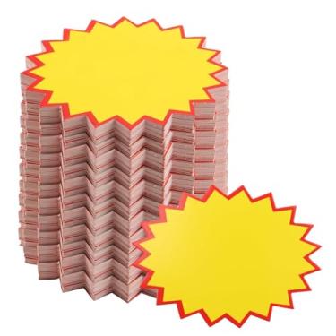 Imagem de KEILEOHO 1000 peças de placas de venda de 9,5 x 11,5 cm para loja de varejo, etiquetas de venda de varejo Starburst em branco, etiquetas de preço de promoção de estrela solar, impressão em um lado, cartão de suporte de exibição de etiqueta de papelão