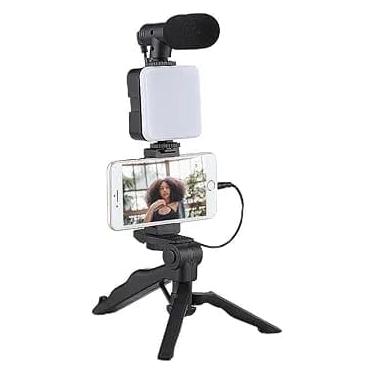 Imagem de Suporte para Celular com Tripé Luz LED para Streaming Podcast Self com Microfone