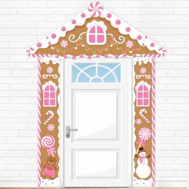 Imagem de Funrous Decoração de porta de festa decoração de festa banner conjunto de sinal de varanda para aniversário chá de bebê adereços pano de fundo suprimentos de pano de fundo (rosa, pão de gengibre)