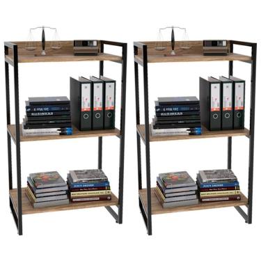 Imagem de Kit 2 Estantes C/3 Prateleiras Escritório 14x60Cm Carvalho