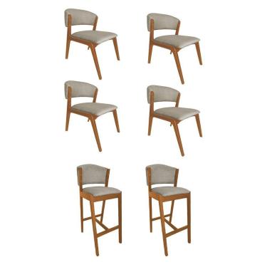 Imagem de Kit 4 Cadeiras Kethellen Premium Com 2 Banquetas Ana Em Madeira Maciça Cerejeira Linho Bege