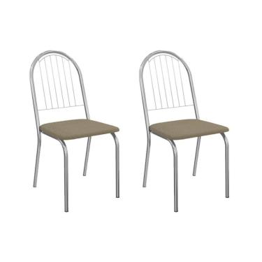 Imagem de Cadeira Sala De Jantar Noruega 2c077cr Aço Kit 2 Un Cromado/boucle Bege Fendi - Kappesberg