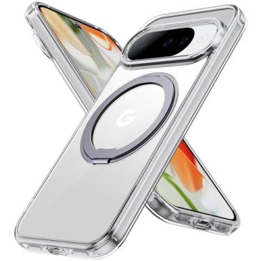 Imagem de Capa magnética para Google Pixel 9/9 Pro com suporte de anel [proteção militar contra quedas] à prova de choque, fina, transparente, suporte invisível (transparente) 18-pix9-02