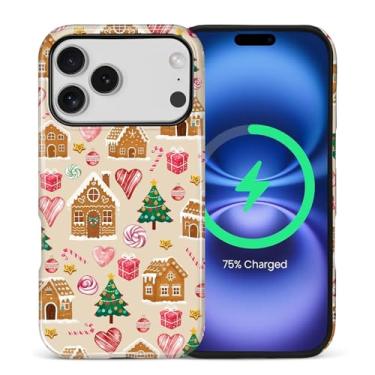 Imagem de Yuning419 Capa compatível com iPhone 17 Pro [compatível com MagSafe] Capa de proteção rígida híbrida de 2 camadas, capa magnética protetora à prova de choque, peculiar vila natalina de gengibre