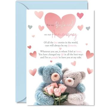 Imagem de Cartão de aniversário de namorado - Rosas de urso de pelúcia - Cartão de feliz aniversário para namorado de namorada parceira, cartões comemorativos de casamento de 12 x 17 cm