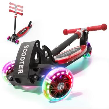 Imagem de Scooter infantil inclinada a direcional de 3 rodas – Rodas com iluminação LED, dobrável, barra em T ajustável, estrutura antiferrugem, presente ideal para uso ao ar livre para idades de 3/4/5/6/7