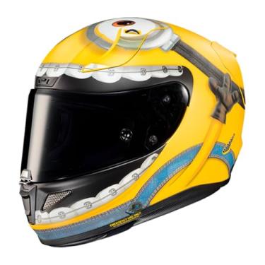 Imagem de Kit Capacete Hjc Rpha 11 Minions Otto Amarelo 58 + Luvas Liberty Meio Dedo Marrom Xxl 2Xl