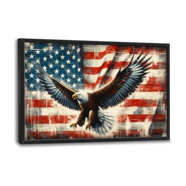 Imagem de Flintis Arte de parede de águia careca grande águia bandeira americana, decoração de parede, pintura abstrata, animal, tela, arte, decoração, emoldurada, para sala de estar, banheiro, quarto principal