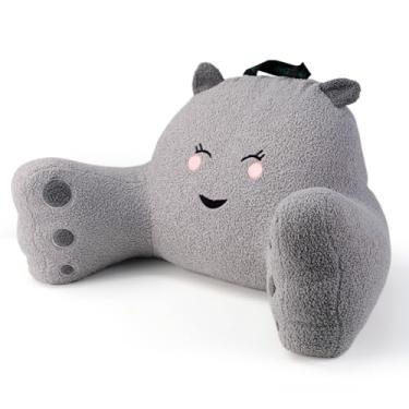 Imagem de Almofada de leitura para sentar na cama sofá adolescentes/adultos, almofada de descanso para as costas para sentar na cama com espuma viscoelástica desfiada, inclui braços e capa lavável (cinza)