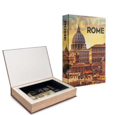 Imagem de Velenza Livro decorativo de Roma com armazenamento – Livros falsos com compartimento oculto forrado de veludo para lembranças – Livros de decoração falsos elegantes e funcionais – Decoração de casa