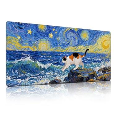 Imagem de Tapete de rato bonito para surfe de gato Calico - Tapete de mesa grande antiderrapante para escritório, PC, laptop - 90 x 39,9 x 3 mm