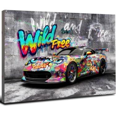 Imagem de Arte de parede em tela de carro de corrida esportiva de grafite moderno 30,5 x 40,6 cm, pintura a óleo, pintura a óleo, imagem cinza, adolescentes, pop, engraçada, decoração de casa, pôsteres para