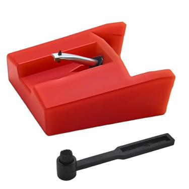 Imagem de 1 pacote de agulha toca-discos com escova de limpeza, caneta giratória de substituição para a maioria dos leitores de vinil LP com cartucho de cerâmica, compatível com os modelos CR24003A, CR2402C