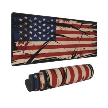 Imagem de CANFLASHION Tapete de mouse com bandeira americana, tapete de mesa de escritório 80 x 28 cm, mouse pad grande para jogos com design antigo, GG estendido à prova d'água para computador com base de