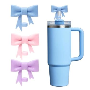 Imagem de CDYLDXG 3 capas de canudo com glitter para copo Stanley, topo de palha de arco de 10 mm, tampa de silicone para copos de 850 g e copos de 1,134 g, acessórios de copo presente para mulheres (azul +