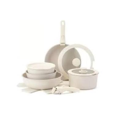 Imagem de Conjunto Premium de Panelas Cerâmicas com Cabo Removível, 9 Peças, Revestimento Antiaderente, Caçarolas 26/20cm, Frigideira 26cm, Panelas 20/16cm, Utensílios de Silicone