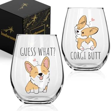 Imagem de Innfueunun Guess What Taça de vinho Corgi Butt, presentes fofos de rabo de corgi para amantes de cães, presentes de vinho engraçados para meninas, amigas, amantes de cães, presente de formatura de