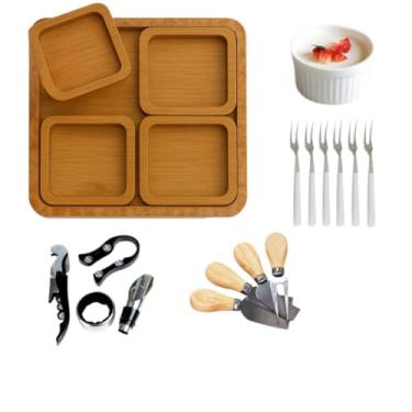 Imagem de Kit Petisqueira Redonda Para Frios e Queijo Com Molheira Ramekin Garfinhos Acessórios Para Vinho(Modelo 6)