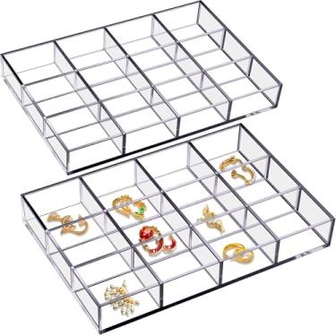 Imagem de Amazing Abby - Rubi - Pacote com 2 organizadores de brincos de acrílico, bandeja de joias de plástico, caixa de brincos, bandeja de bugigangas, suporte de anel, solução de armazenamento perfeita para