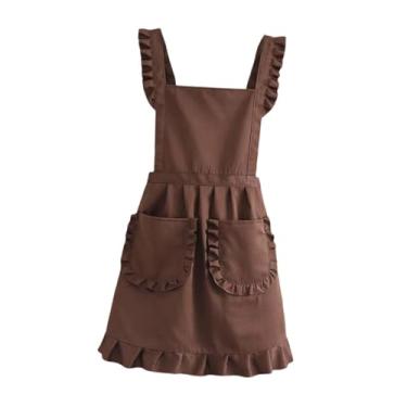 Imagem de MotiveTech de Empregada Retrô com Babados E Bolsos, Estilo Vintage, para Meninas E Mulheres, Ideal para Fantasias de Cosplay Ou para Usar em Casa, Marrom