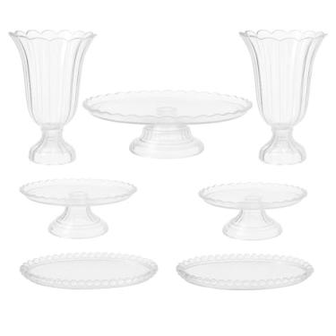 Imagem de Kit Boleira Festa E Bandeja, Kit Festa Decoração com 1 Boleira 2 Vasos 2 Mini Boleiras 2 Bandejas de Mesa Aniversário Completo Festa(Cristal)