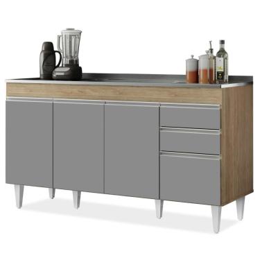 Imagem de Balcão Gabinete Com Pia Inox 150cm Marrocos Castanho-cinza - Lumil