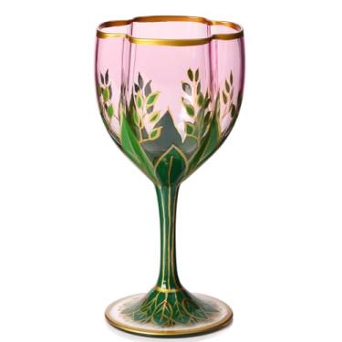 Imagem de Taça de vinho pintada à mão - Copo de vinho com haste de Natal com flor para festas de 293 ml, presente para aniversários, casamentos, dia dos namorados (taças de vinho) - 1 pacote