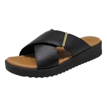 Imagem de Tamanco Feminino Conforto Couro Anabela Baixo Usaflex