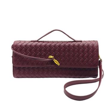 Imagem de Qiannaura Bolsas de mão formais femininas de couro tecido noturno grande clutch para casamentos e festas | Bolsa de ombro conversível, Vinho tinto, 12 inches