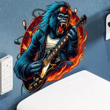 Imagem de Adesivos de parede Rock Gorilla tocando guitarra Tema musical em PVC -