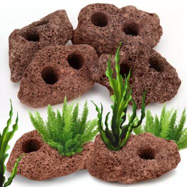 Imagem de Aquário de pedra vulcânica, 6 peças de pedras grandes para peixes e tartarugas, decorações para paisagismo, enfeites de aquário de peixes, terrário