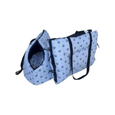 Imagem de Kit Bolsa Pet 2 em 1 Impermeável, Transportadora e Cama para Cachorro, Estampa em Tricoline, Suporta até 10kg, 60x28x33cm (Realeza Azul)