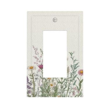 Imagem de JDAKHD Capas de tomada decorativas arte floral vintage com margaridas, lavanda e cardo 1 gangue capa de interruptor de luz balancim botânico dispositivo único Gfci Receptáculo placa de parede