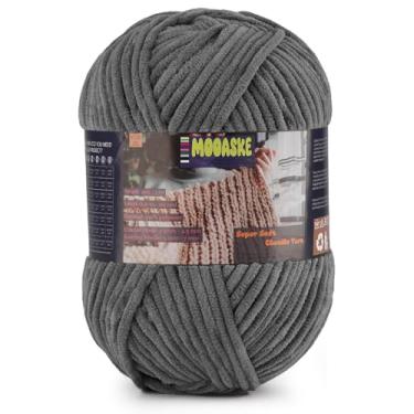 Imagem de Fio de chenille fofo para crochê - fio de cobertor de bebê para tricô - fio de veludo para crochê Amigurumi, fios ultramacios, peso por rolo 200 g, comprimento 240 m/262 jardas (1, cinza escuro)